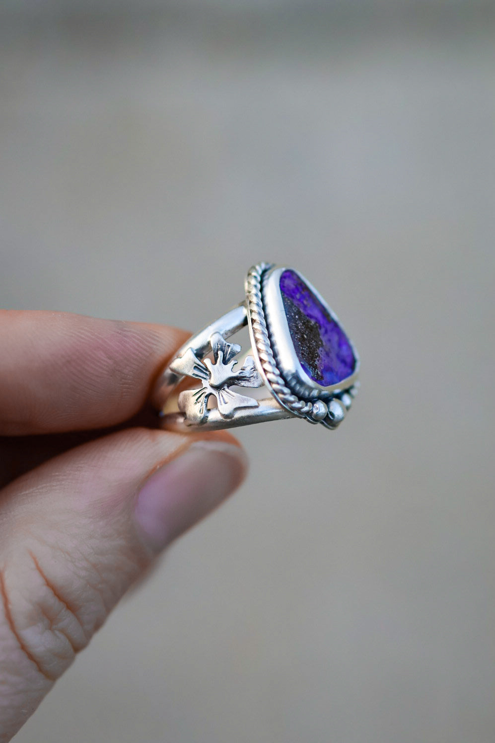 Geranium Blooms Ring with Boulder Opal- Size 5.5