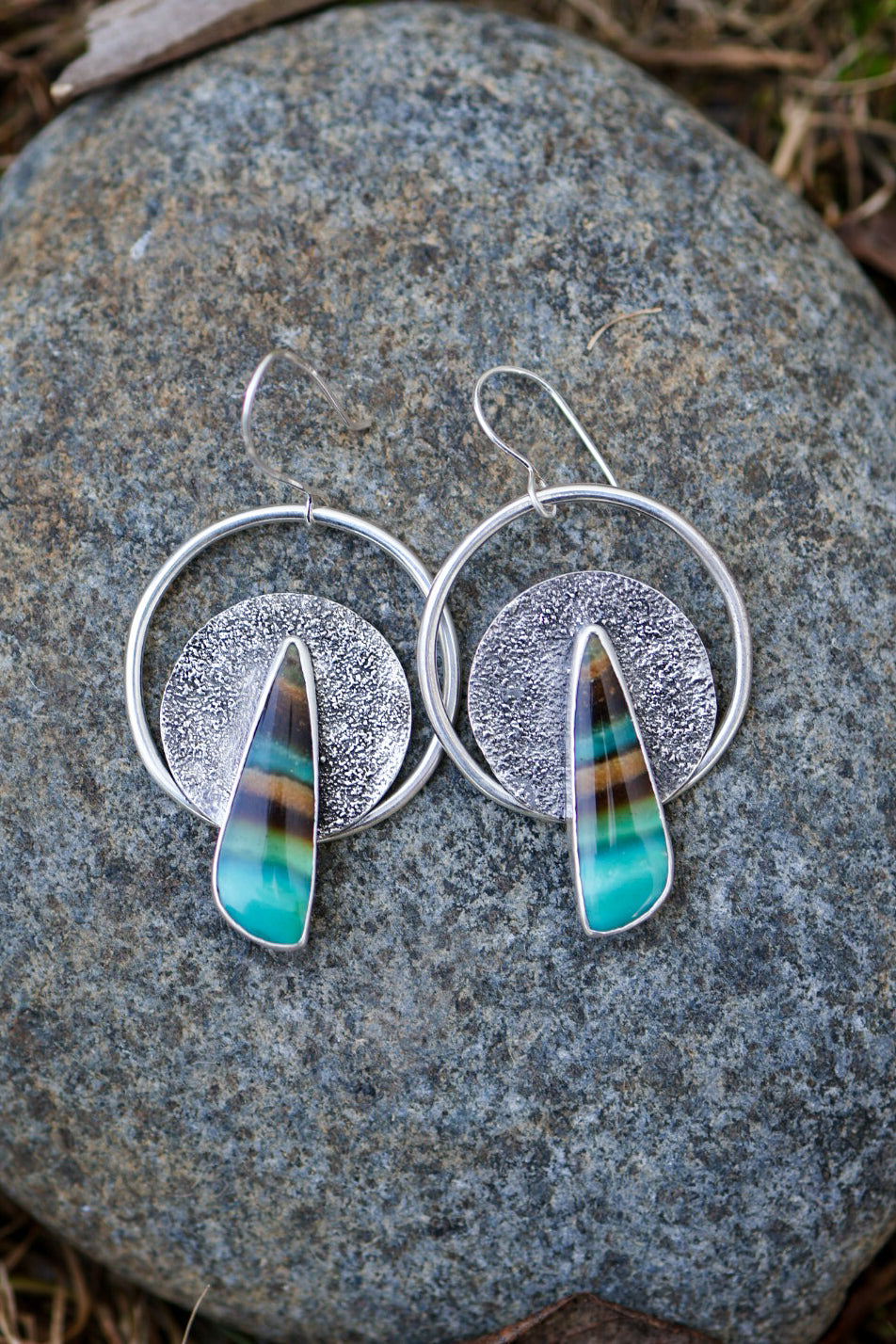 Lunarscape Earrings with Opalized Wood