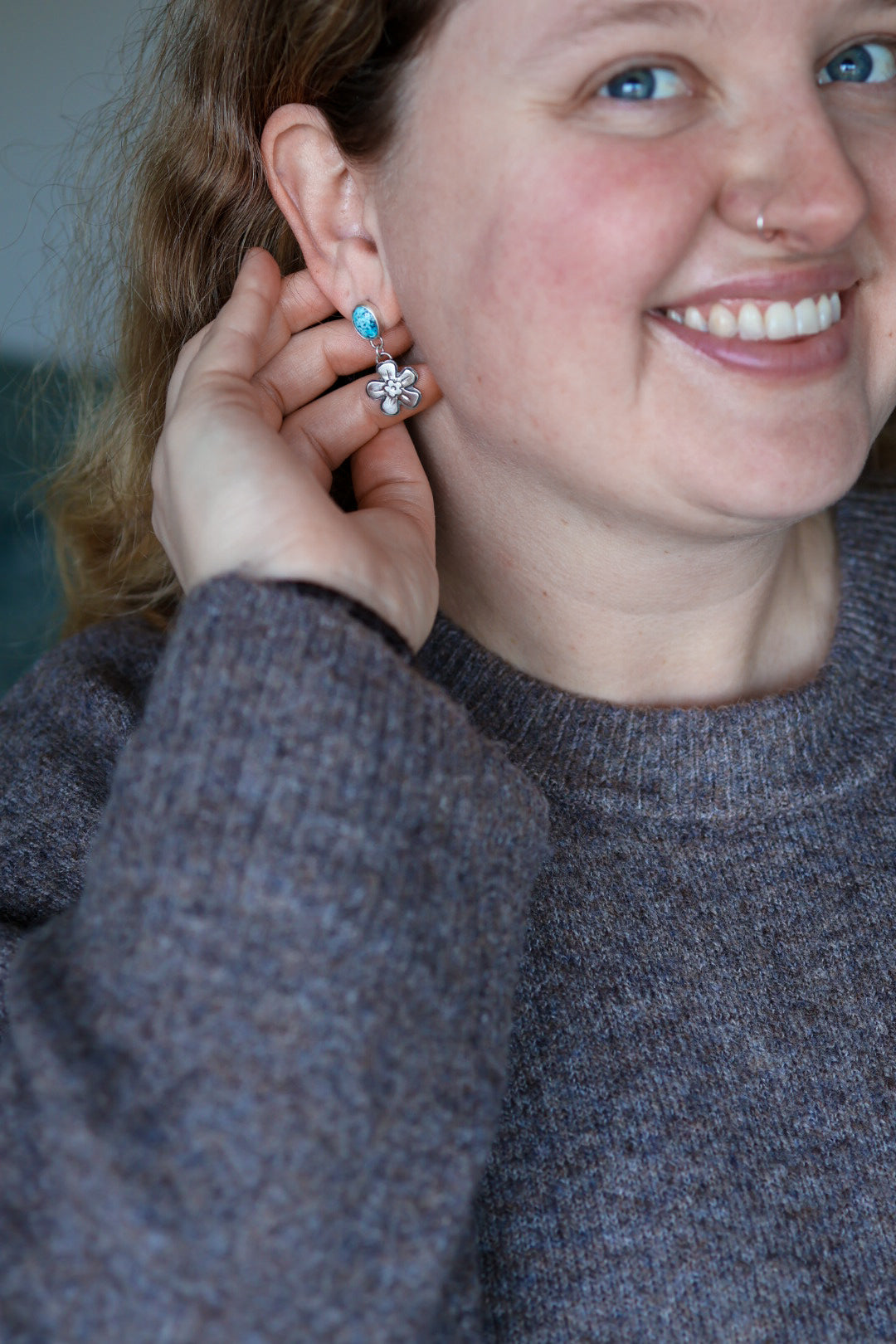Forget Me Not Stud Earrings #1 with Hubei Turquoise