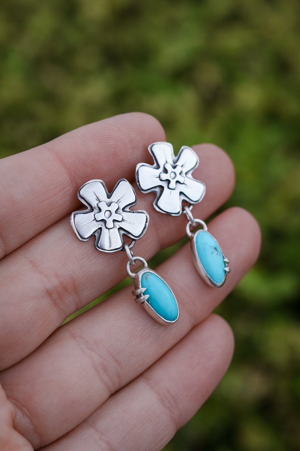 Forget Me Not Stud Earrings #2 with Sonoran Turquoise
