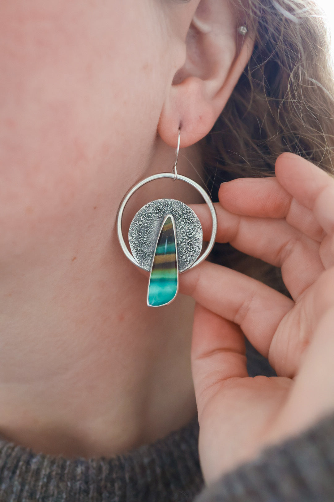 Lunarscape Earrings with Opalized Wood