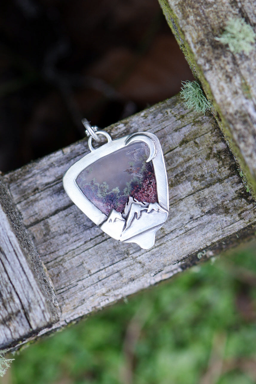 Moonlit Mountains Reversible Necklace with Moss Agate