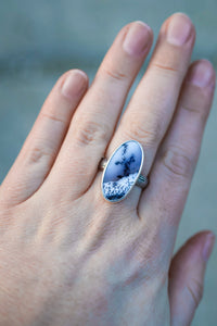 Winter Forest Ring with Dendritic Opal- Size 8