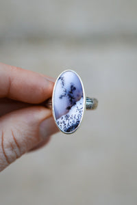 Winter Forest Ring with Dendritic Opal- Size 8