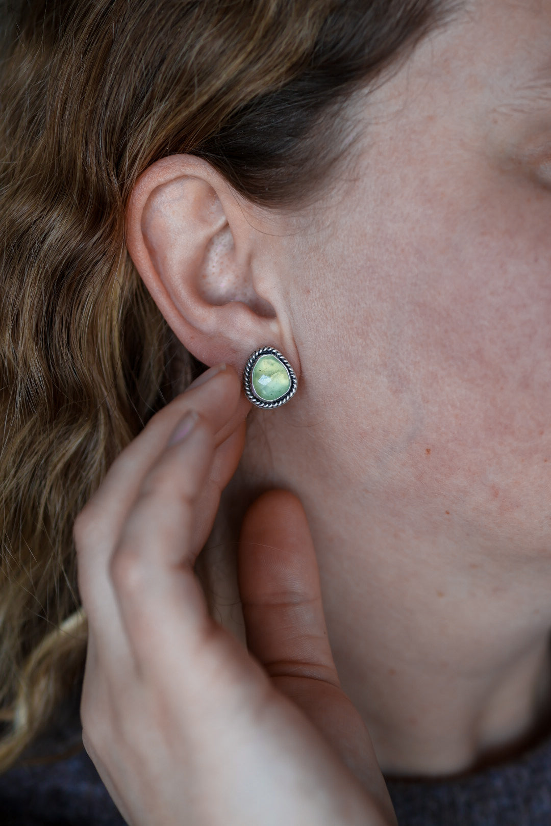 Prehnite Stud Earrings