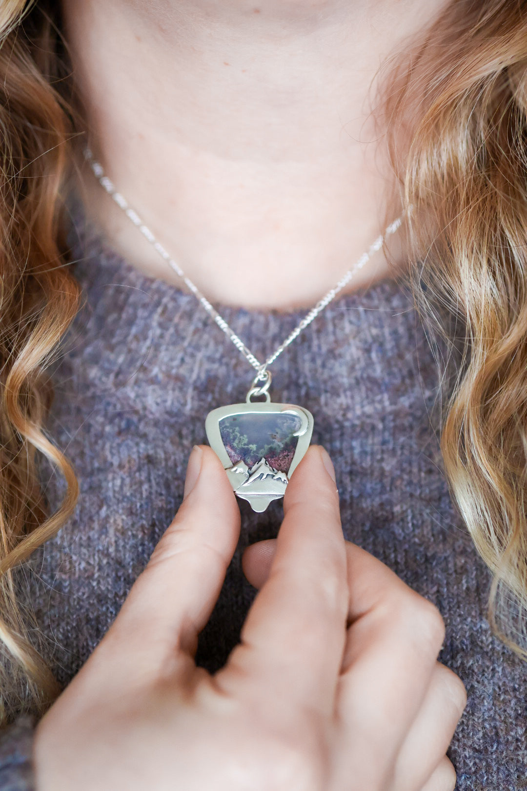 Moonlit Mountains Reversible Necklace with Moss Agate