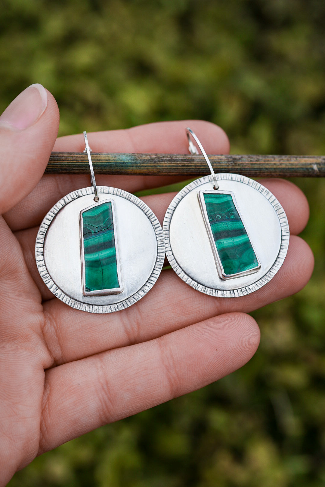 Sunlit Fern Reversible Earrings with Malachite **Discounted**