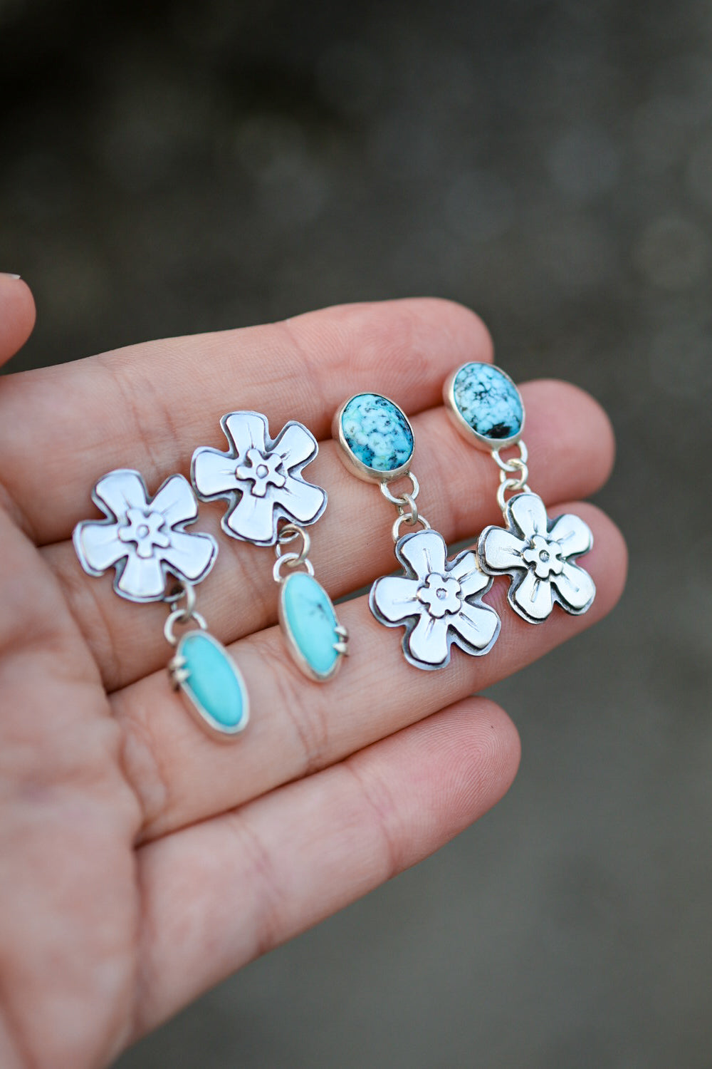 Forget Me Not Stud Earrings #2 with Sonoran Turquoise