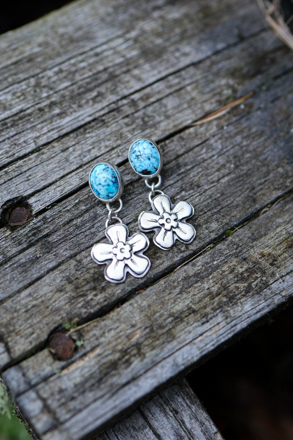 Forget Me Not Stud Earrings #1 with Hubei Turquoise