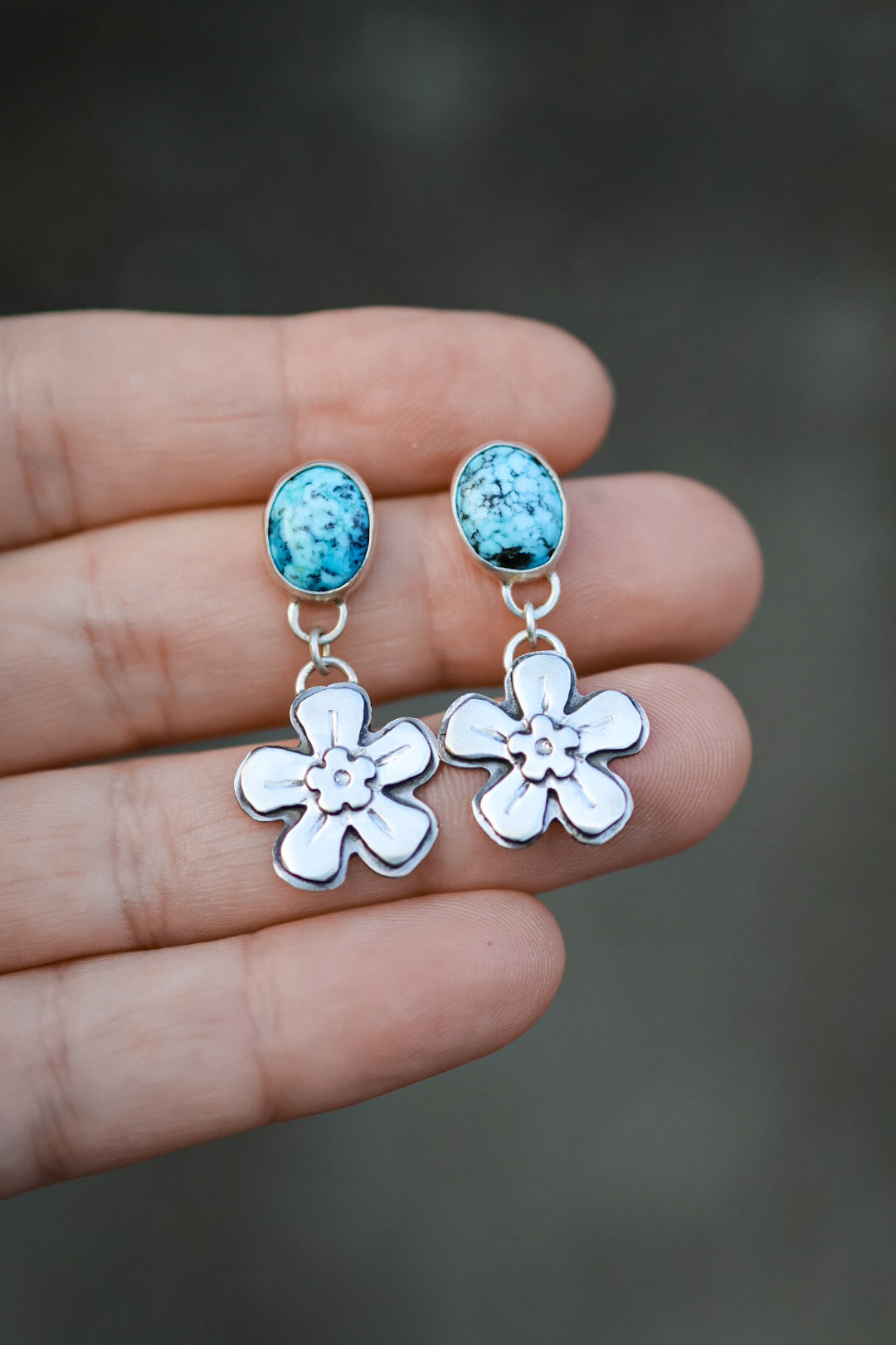 Forget Me Not Stud Earrings #1 with Hubei Turquoise