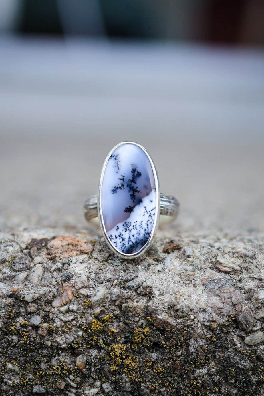 Winter Forest Ring with Dendritic Opal- Size 8