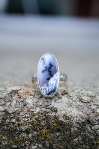 Winter Forest Ring with Dendritic Opal- Size 8