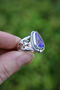 Geranium Blooms Ring with Boulder Opal- Size 5.5