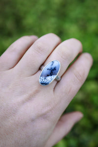 Winter Forest Ring with Dendritic Opal- Size 8