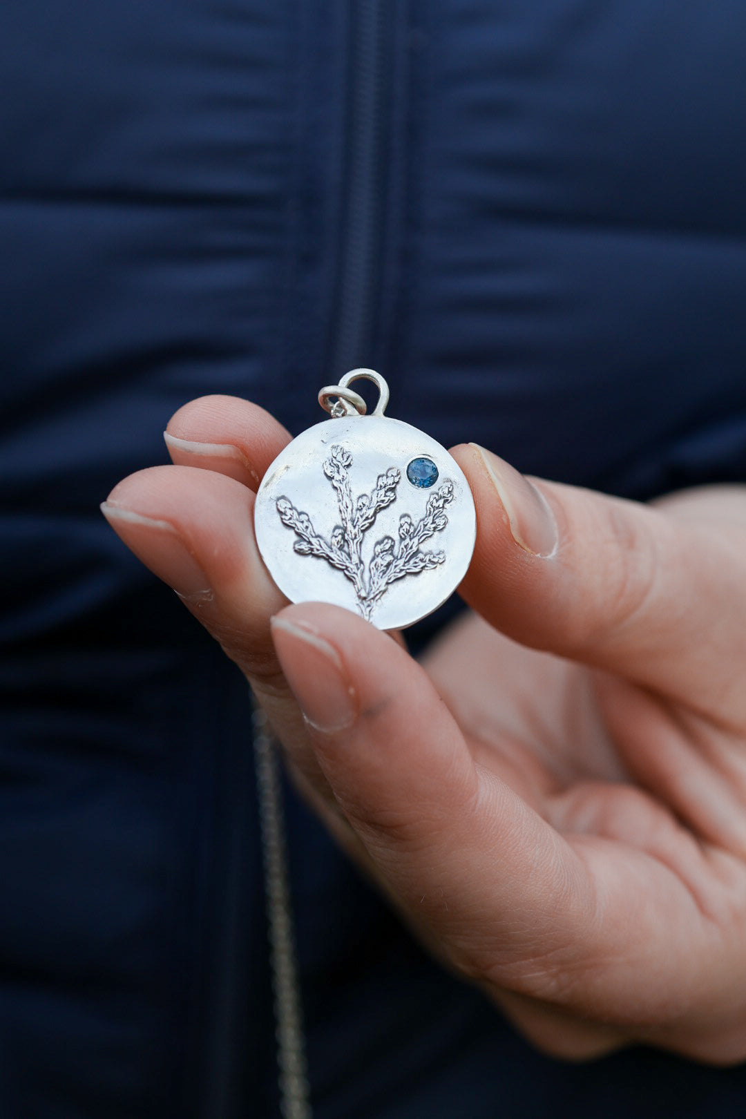 Cedar Sprig Necklace with Sapphire