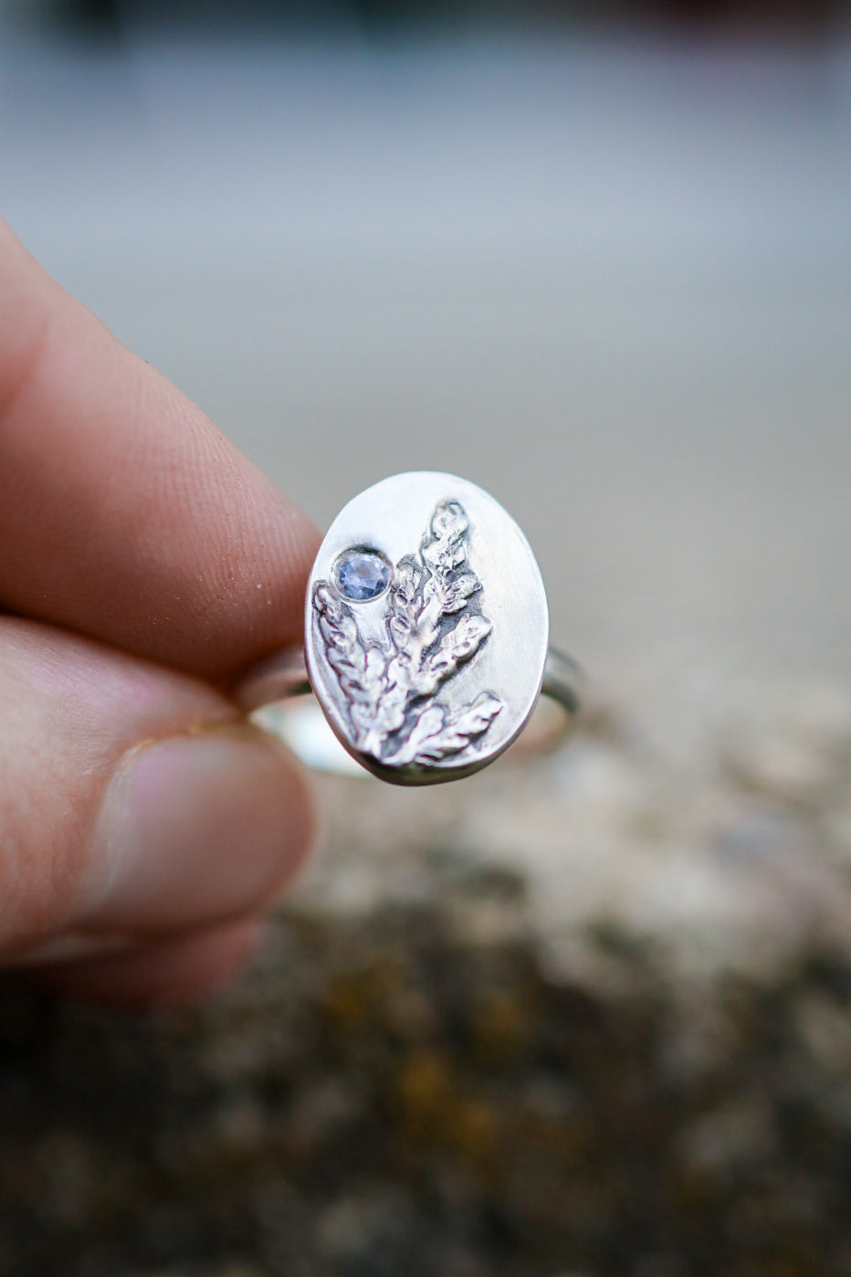 Cedar Sprig Ring with Sapphire- Size 7