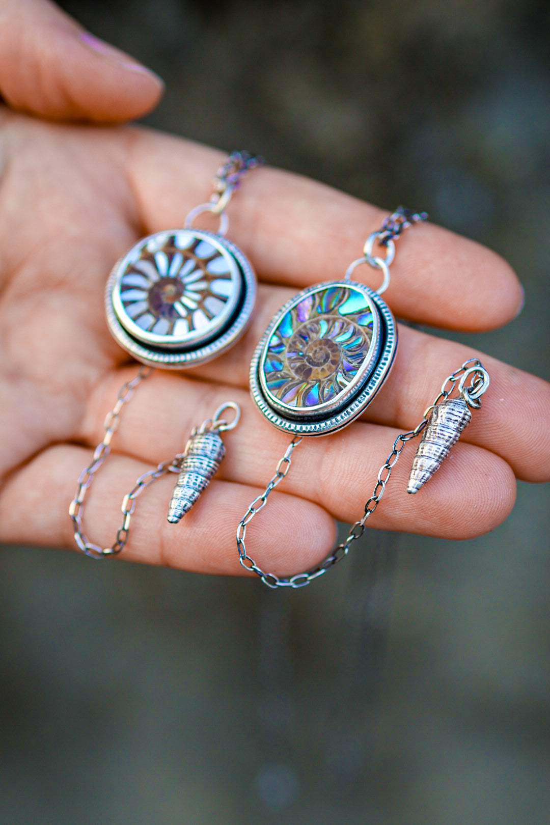 Sea Siren Necklace with Ammonite & Abalone Inlay