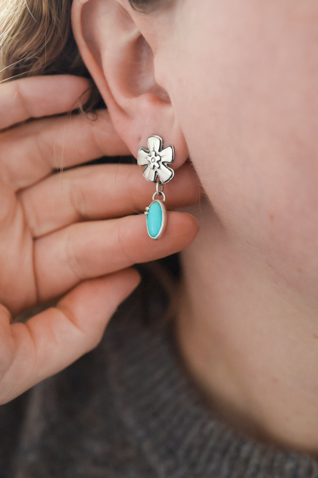 Forget Me Not Stud Earrings #2 with Sonoran Turquoise