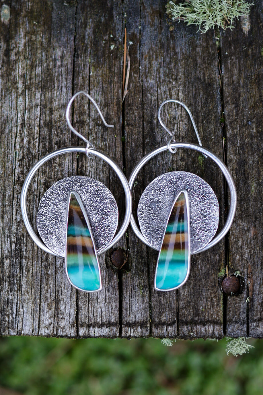 Lunarscape Earrings with Opalized Wood