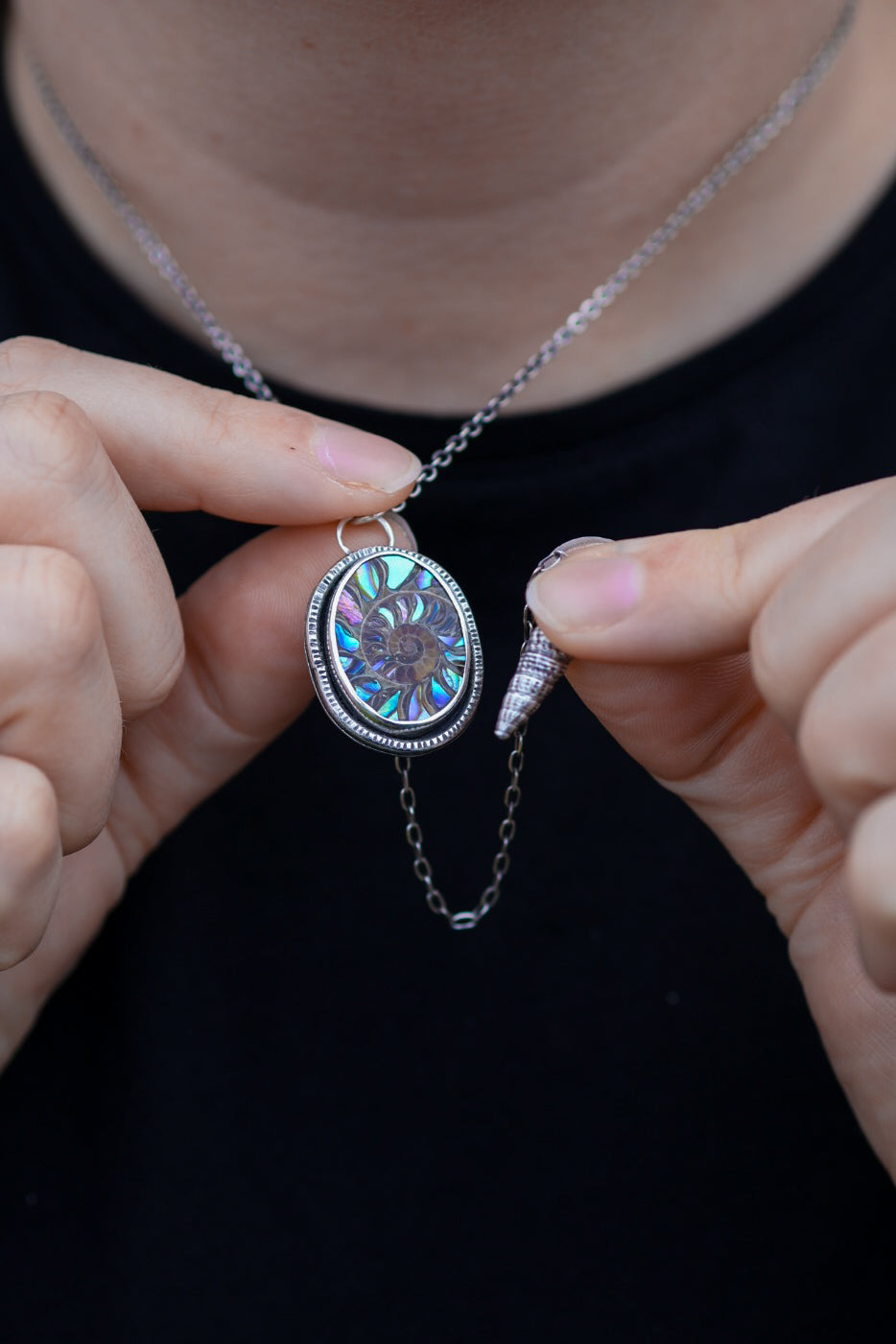 Sea Siren Necklace with Ammonite & Abalone Inlay
