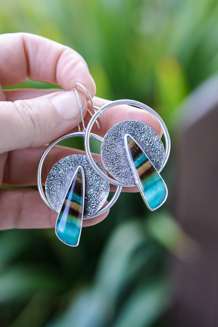 Lunarscape Earrings with Opalized Wood