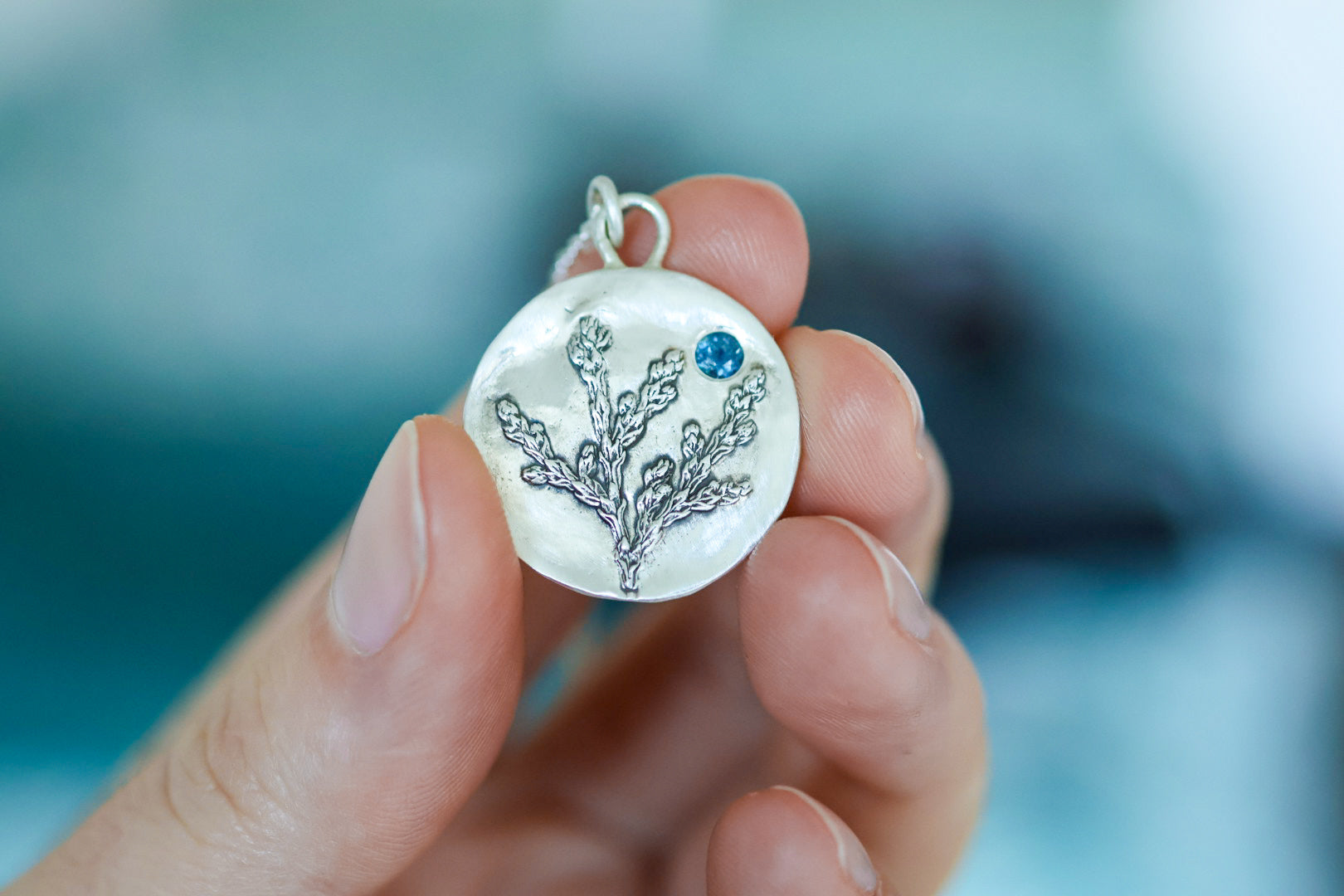 Cedar Sprig Necklace with Sapphire