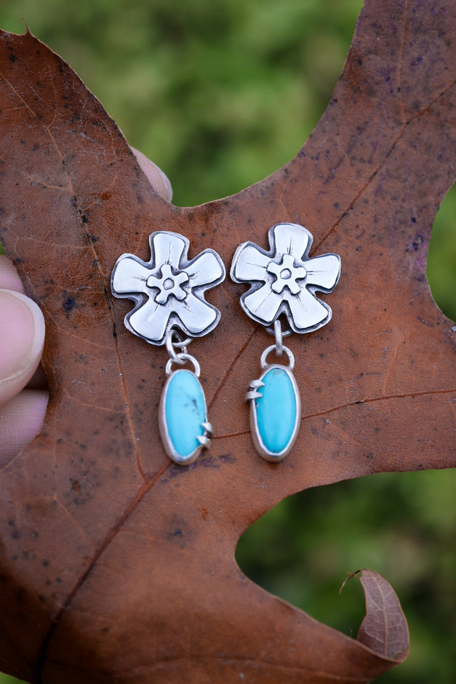 Forget Me Not Stud Earrings #2 with Sonoran Turquoise
