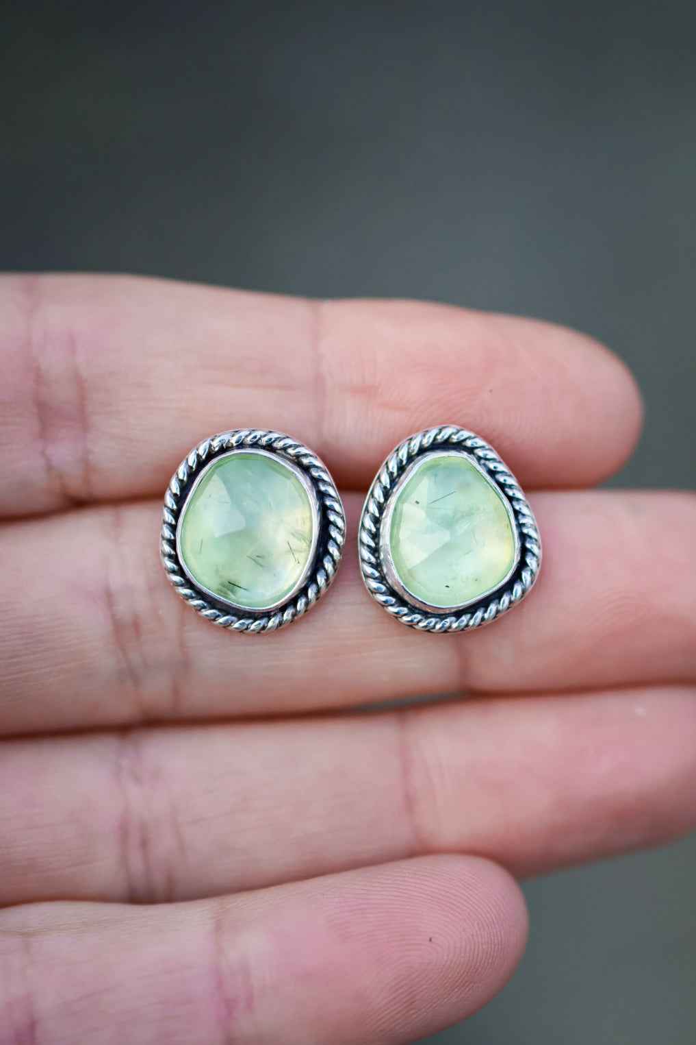 Prehnite Stud Earrings