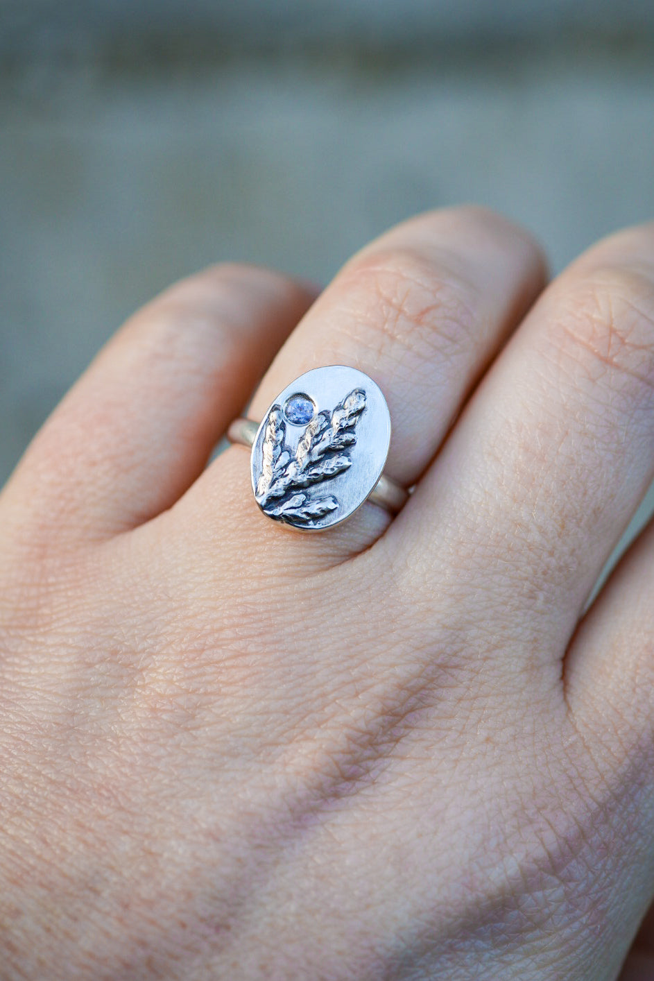 Cedar Sprig Ring with Sapphire- Size 7