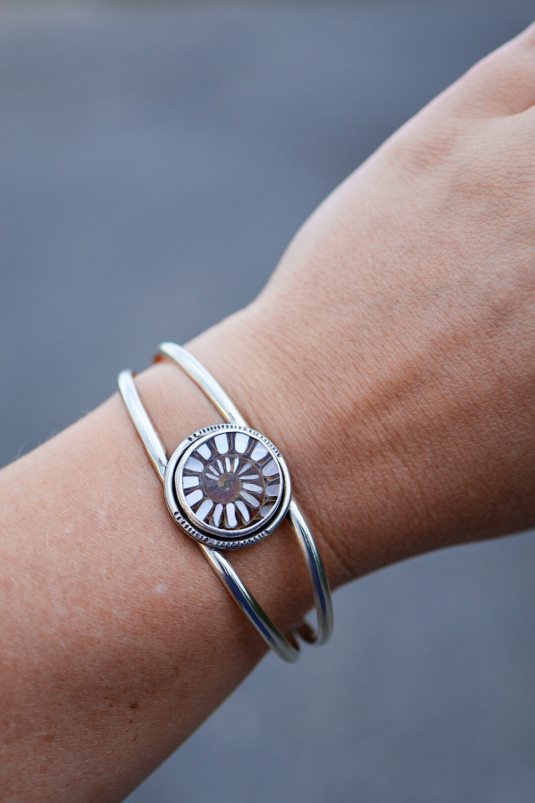 Ammonite Burst Cuff with Mother of Pearl Inlay