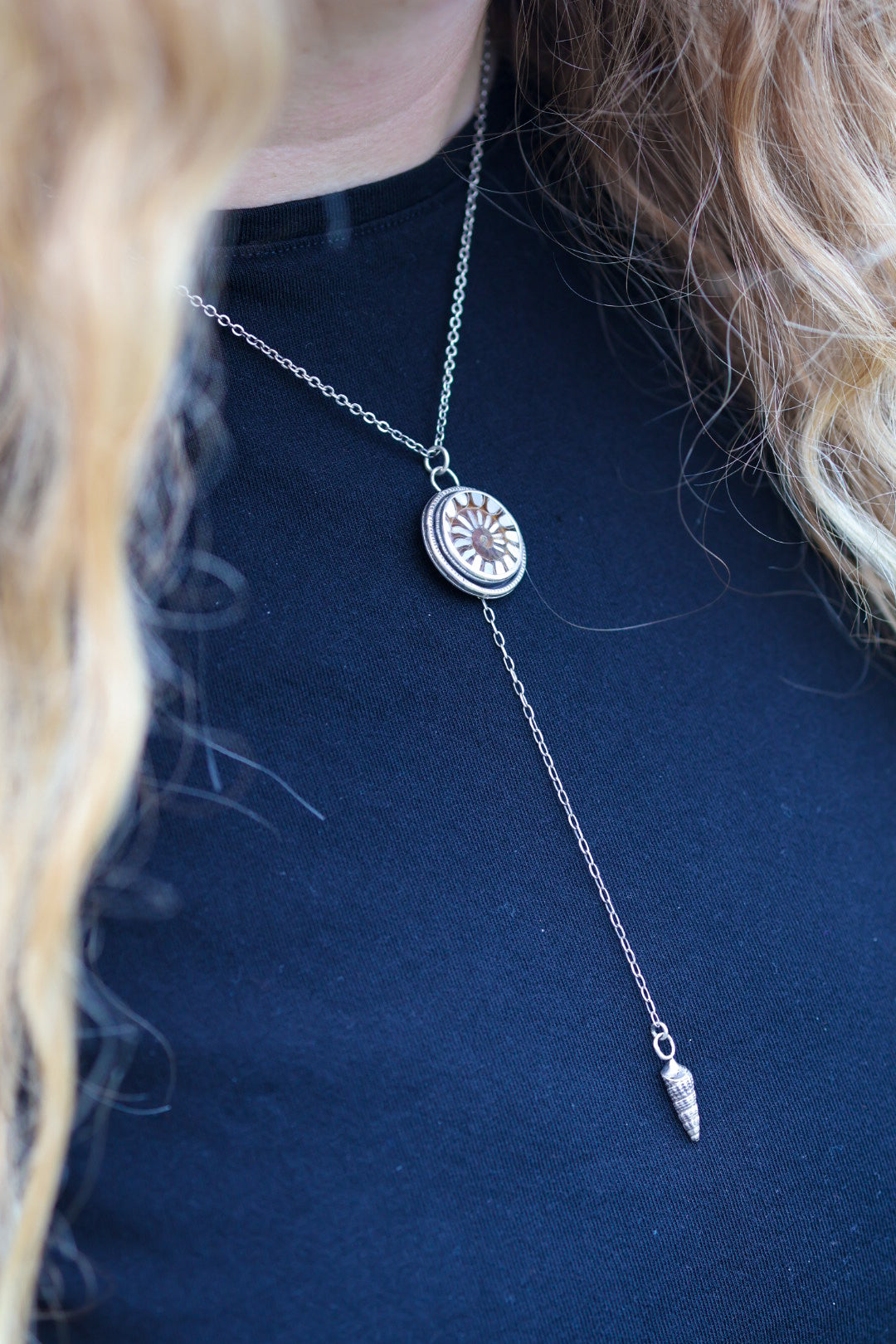 Sea Siren Necklace with Ammonite & Mother of Pearl Inlay