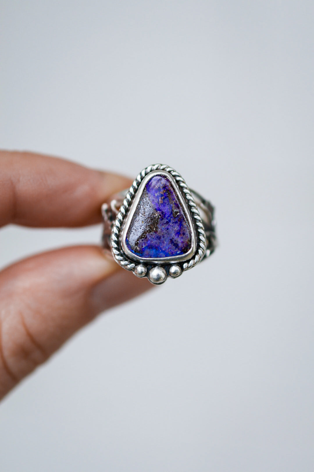 Geranium Blooms Ring with Boulder Opal- Size 5.5