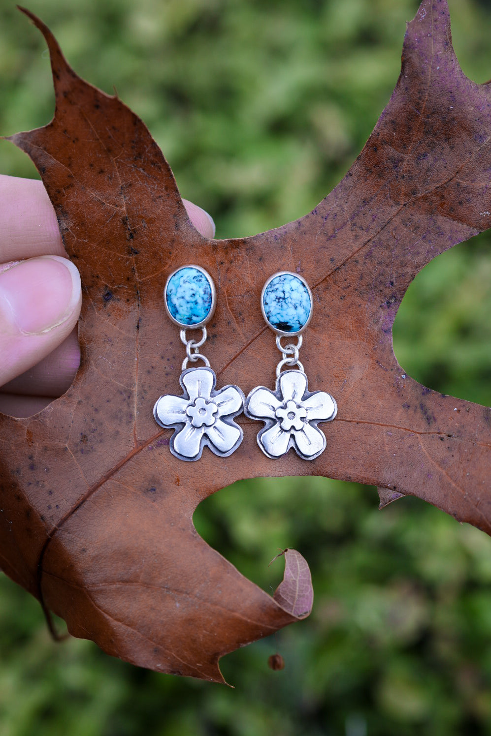 Forget Me Not Stud Earrings #1 with Hubei Turquoise