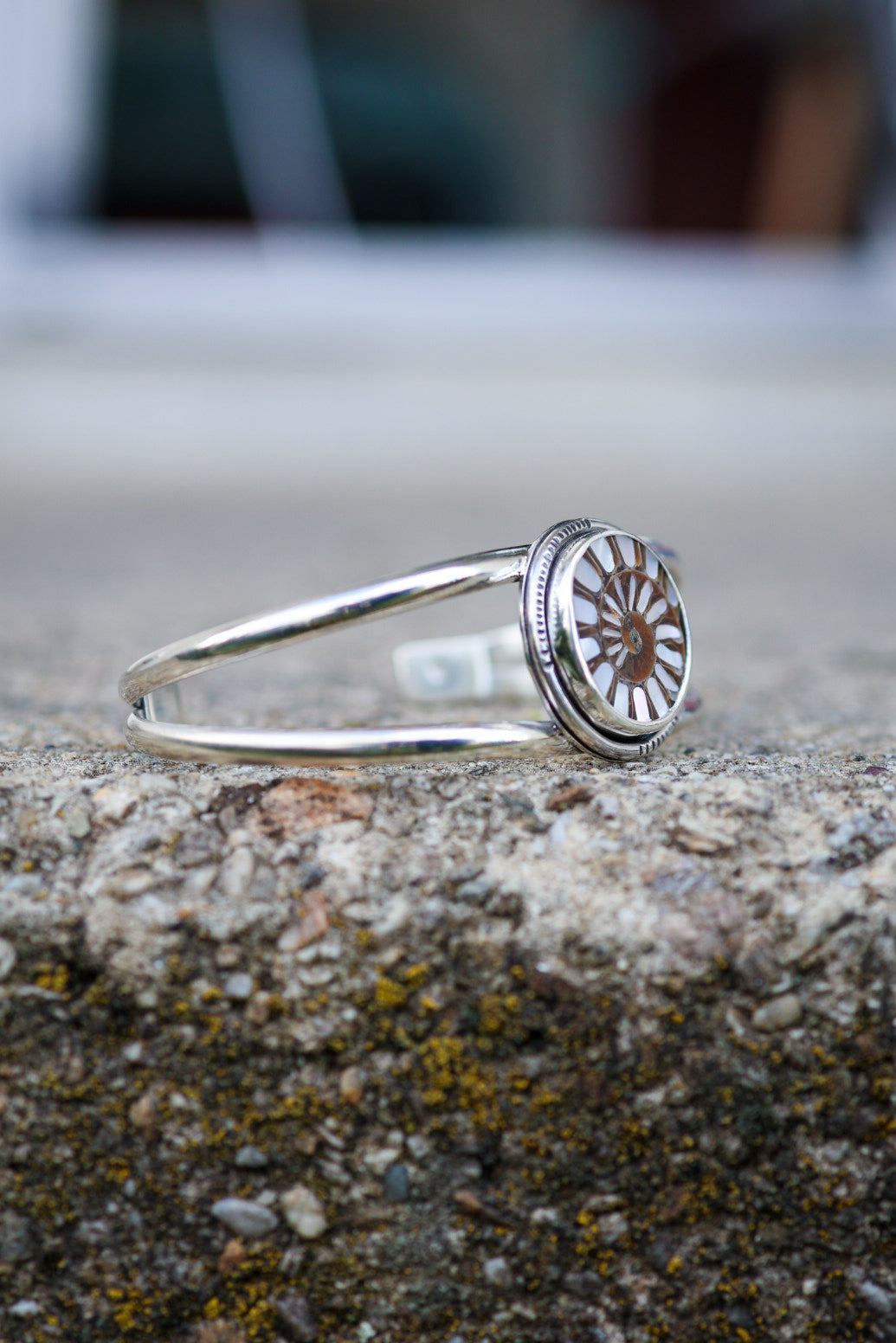 Ammonite Burst Cuff with Mother of Pearl Inlay