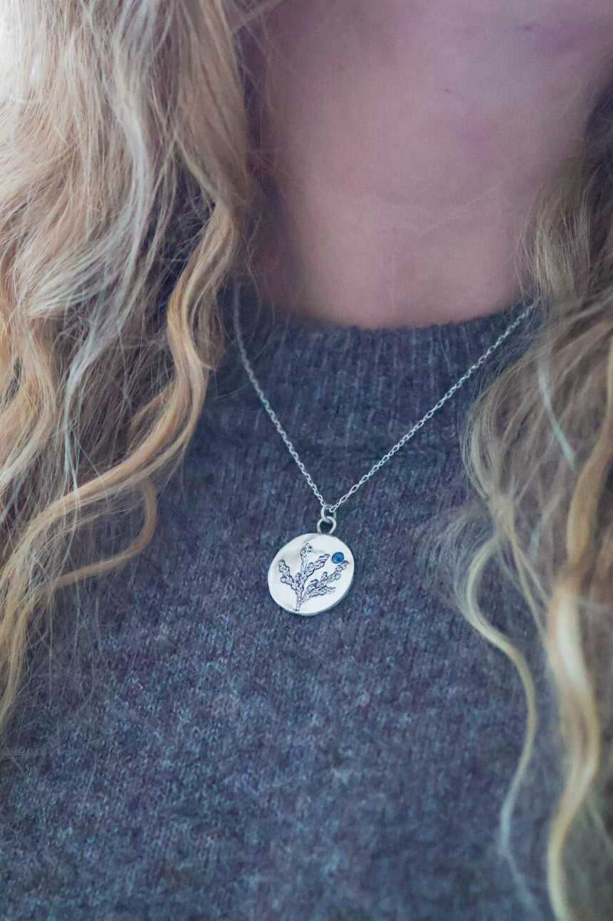 Cedar Sprig Necklace with Sapphire