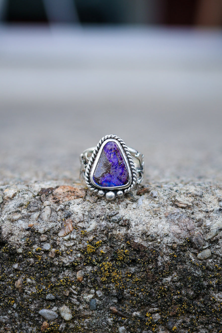 Geranium Blooms Ring with Boulder Opal- Size 5.5