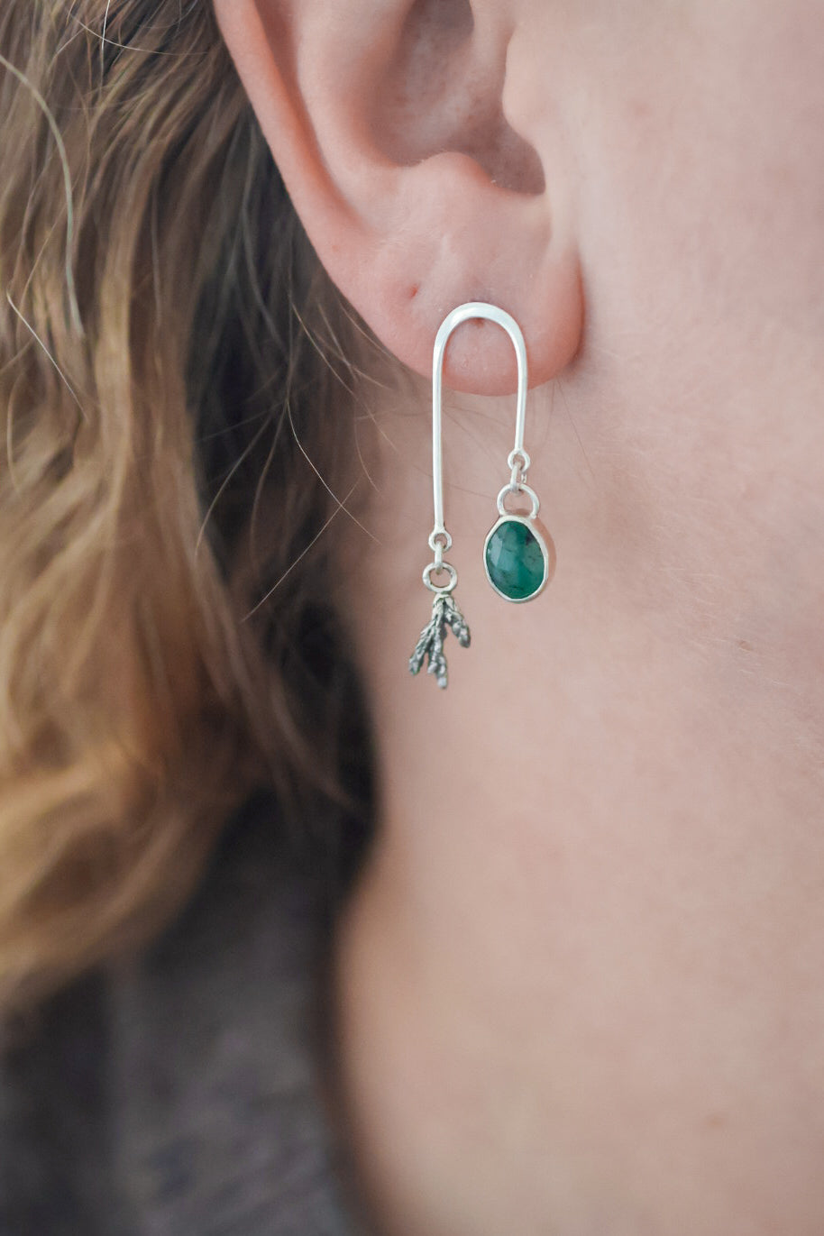 Forest Balance Earrings with Emerald