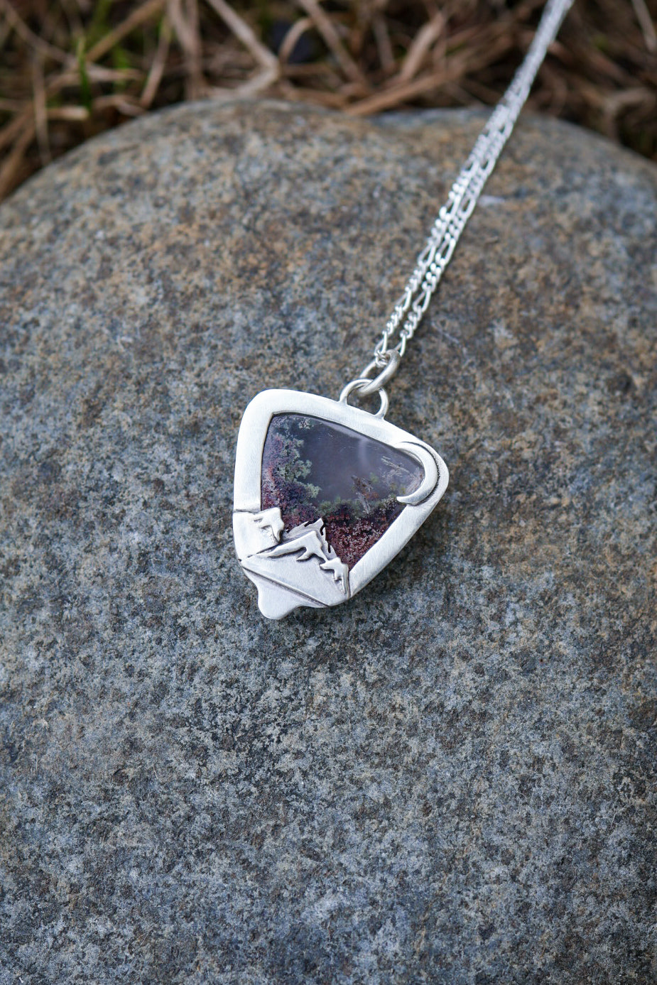 Moonlit Mountains Reversible Necklace with Moss Agate