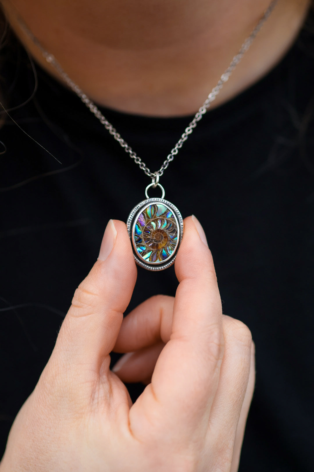 Sea Siren Necklace with Ammonite & Abalone Inlay