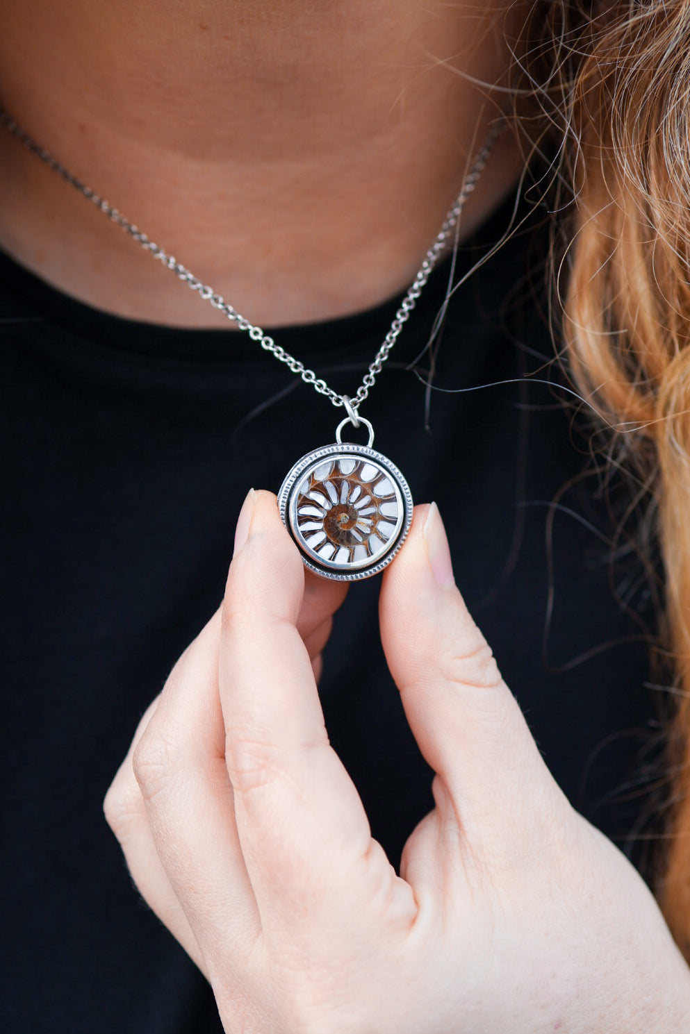 Sea Siren Necklace with Ammonite & Mother of Pearl Inlay