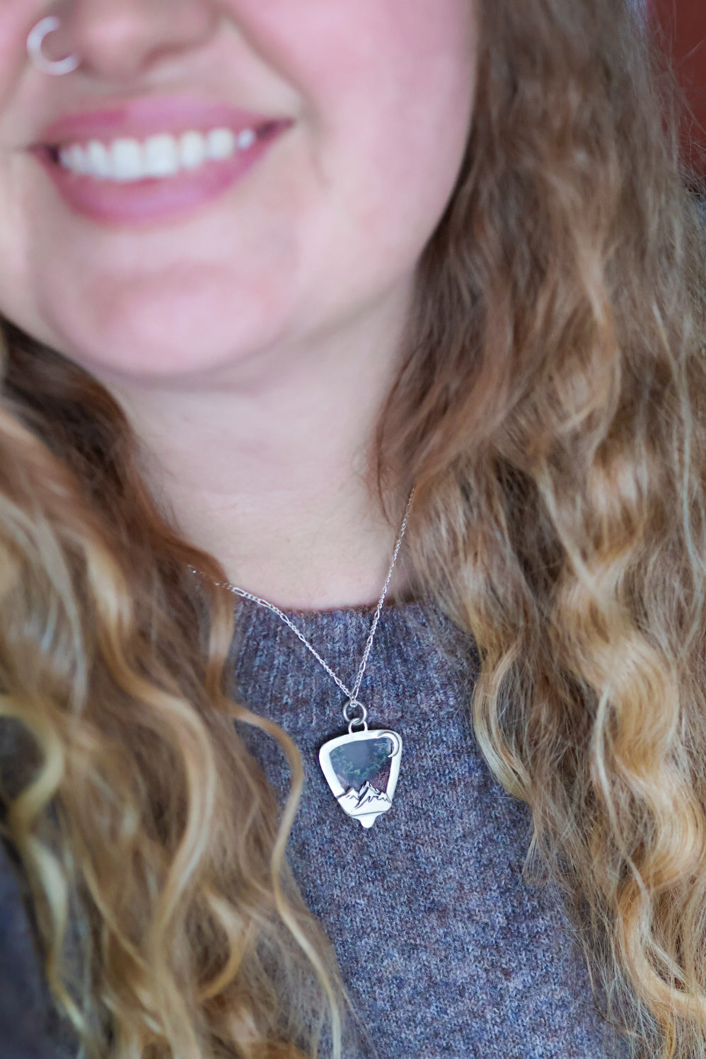 Moonlit Mountains Reversible Necklace with Moss Agate