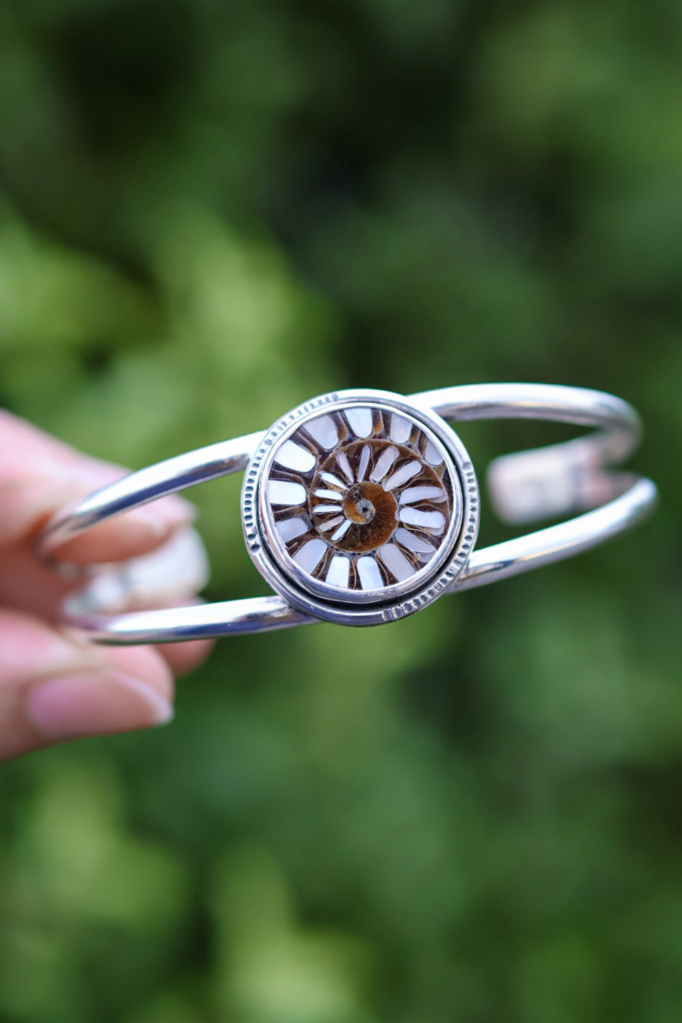 Ammonite Burst Cuff with Mother of Pearl Inlay