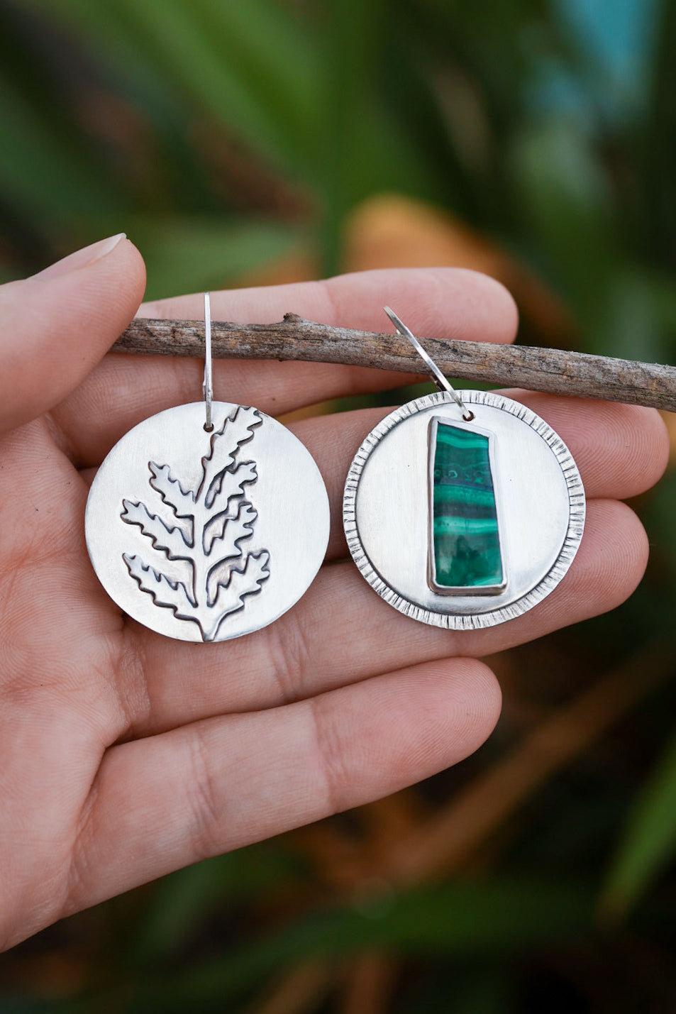 Sunlit Fern Reversible Earrings with Malachite **Discounted**