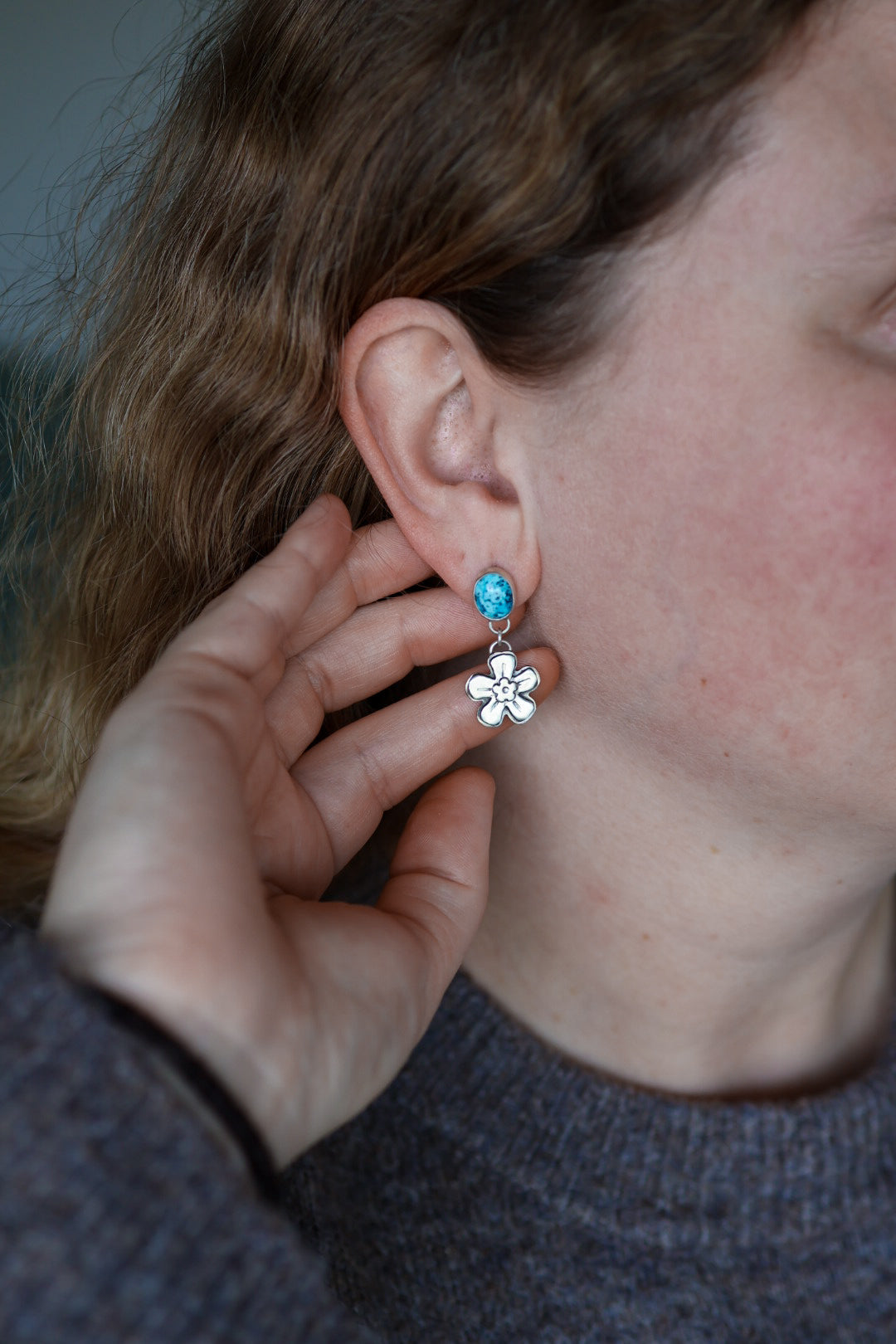 Forget Me Not Stud Earrings #1 with Hubei Turquoise