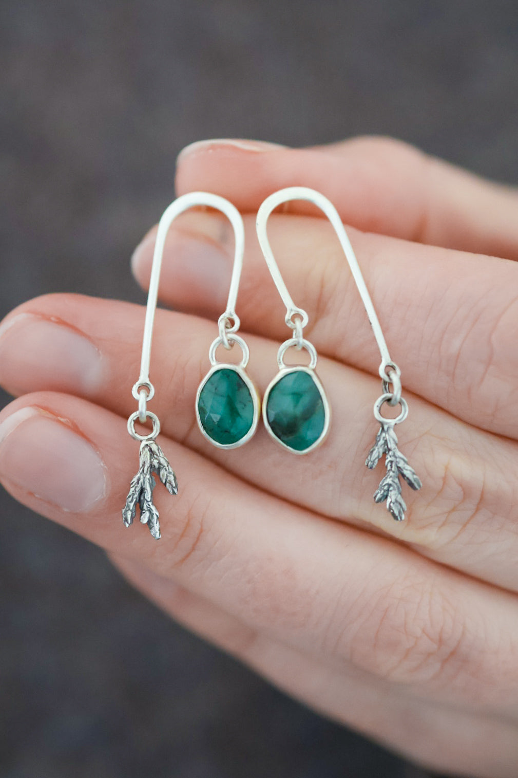 Forest Balance Earrings with Emerald