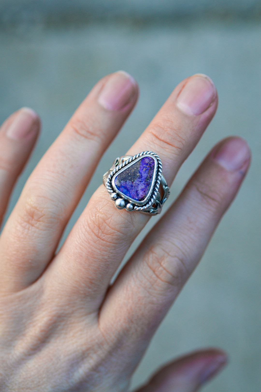 Geranium Blooms Ring with Boulder Opal- Size 5.5