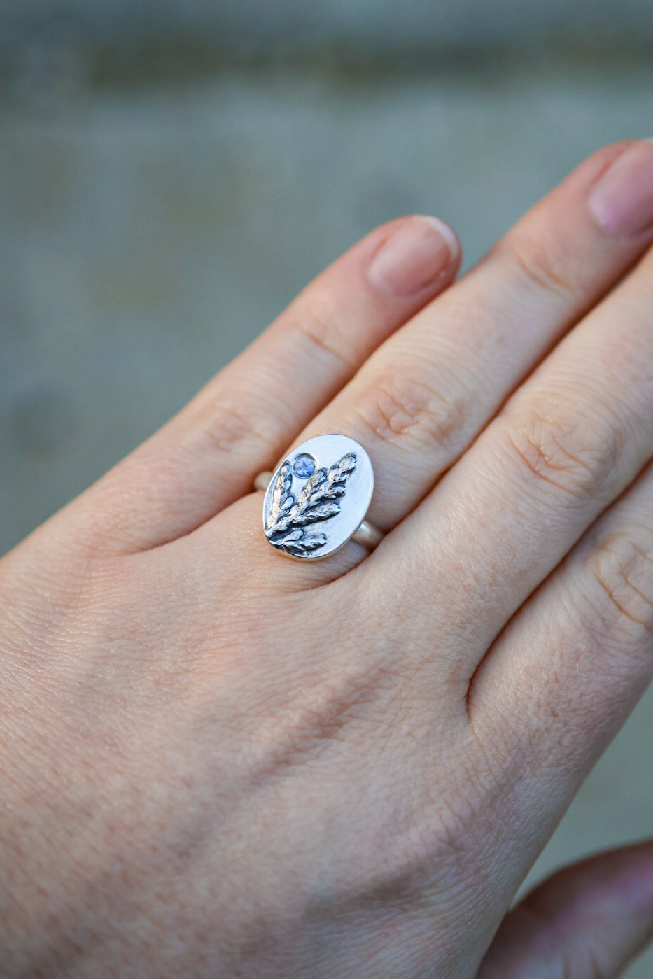 Cedar Sprig Ring with Sapphire- Size 7