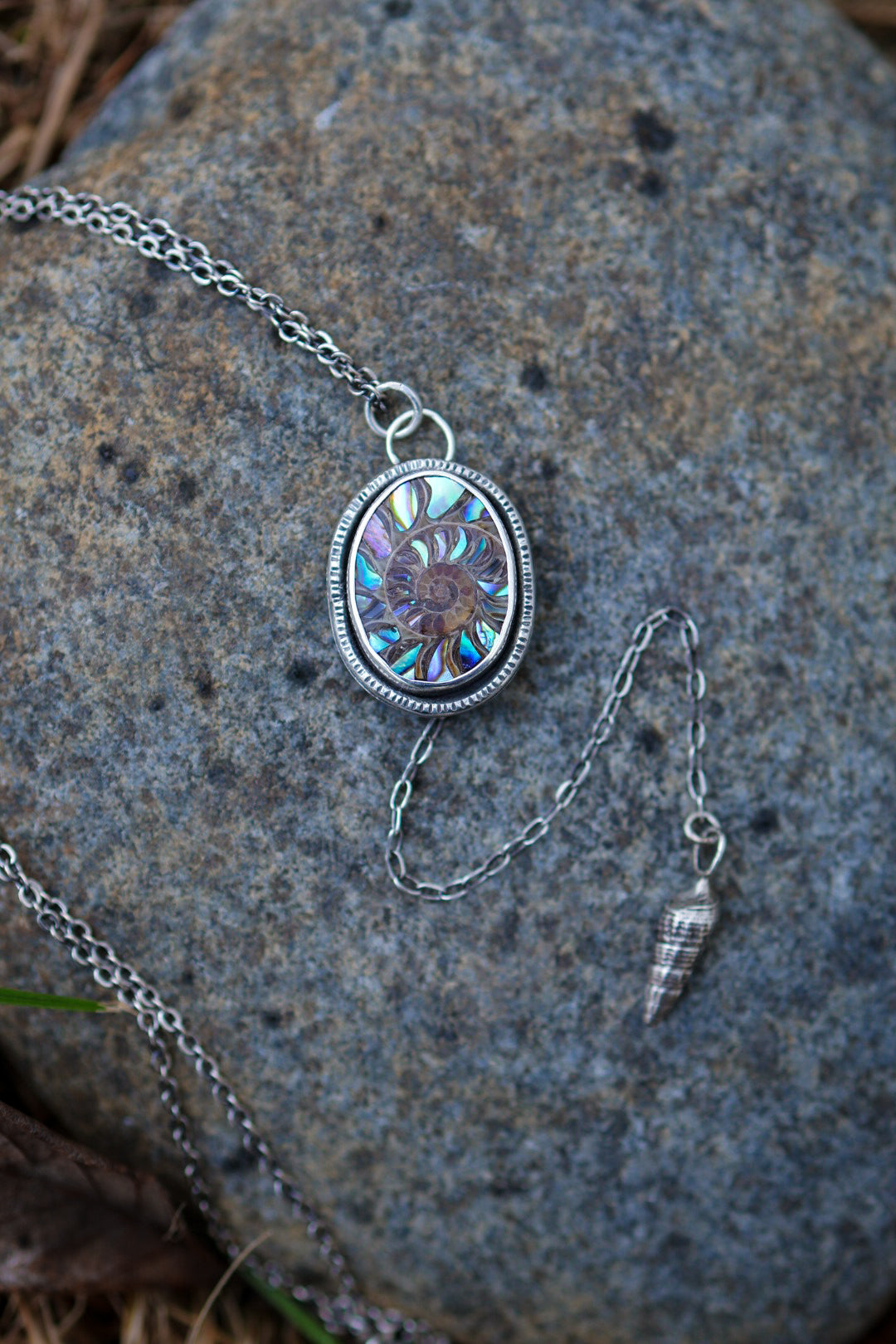 Sea Siren Necklace with Ammonite & Abalone Inlay