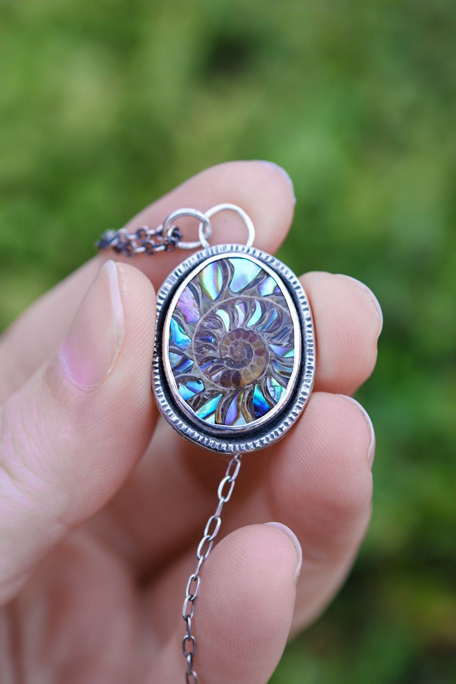 Sea Siren Necklace with Ammonite & Abalone Inlay