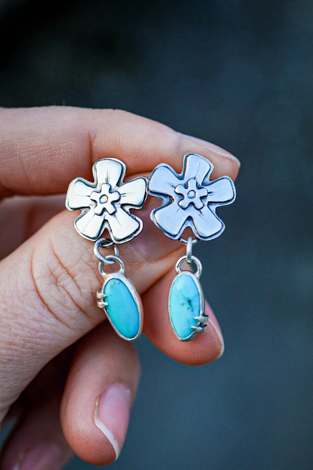 Forget Me Not Stud Earrings #2 with Sonoran Turquoise